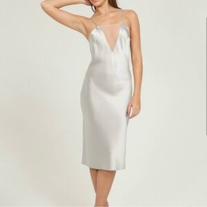 Fleur Du Mal Silver Silk Midi Dress - M